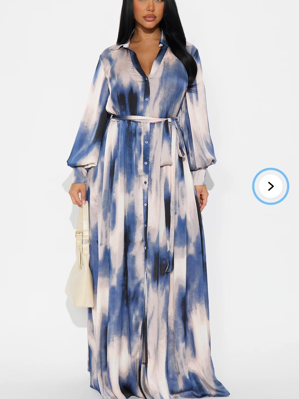 NWT Fashion Nova Pout And Play Satin Maxi Shirt Dress - Blue/combo